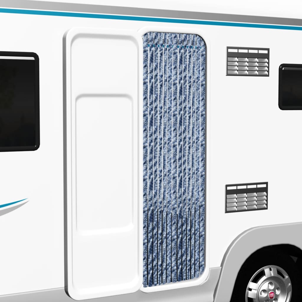 Vliegengordijn 56X185 Cm Chenille Blauw, Wit En Zilver