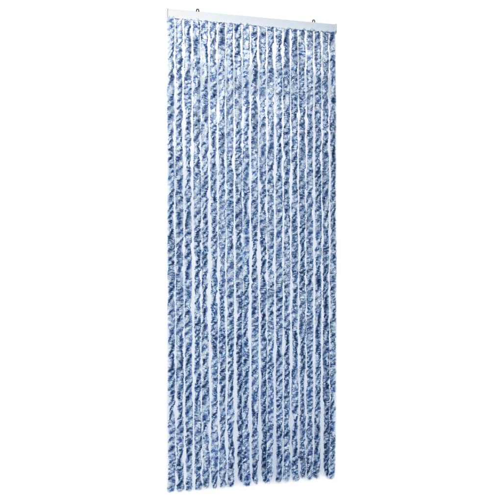 Vliegengordijn 90X220 Cm Chenille Blauw, Wit En Zilver