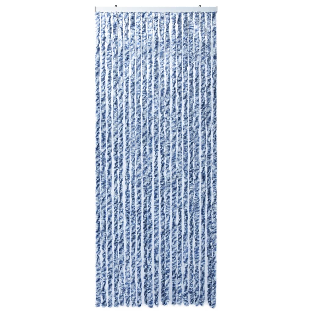 Vliegengordijn 90X220 Cm Chenille Blauw, Wit En Zilver
