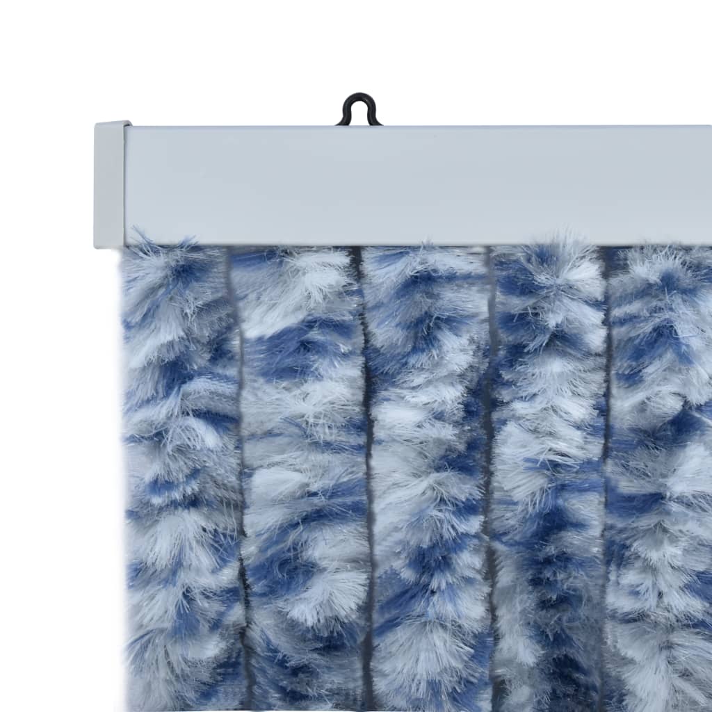 Vliegengordijn 90X220 Cm Chenille Blauw, Wit En Zilver