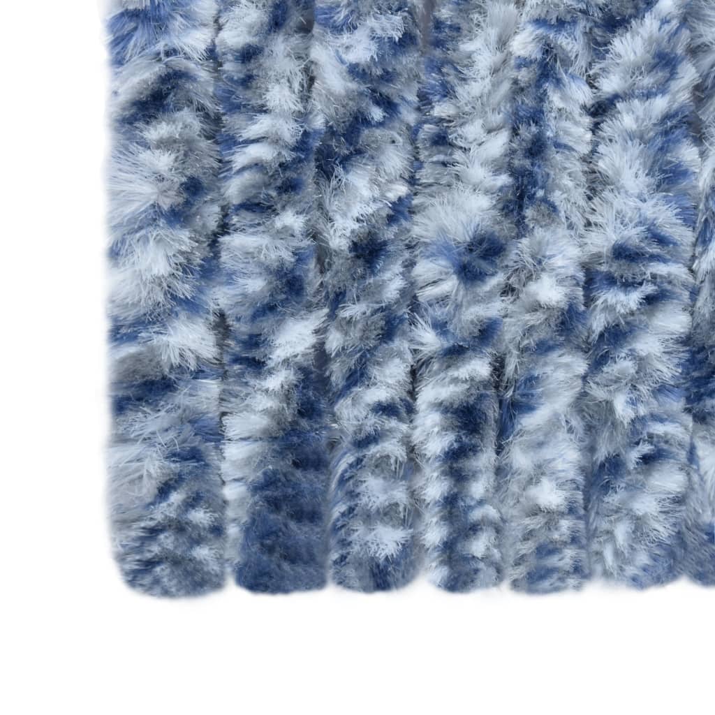 Vliegengordijn 90X220 Cm Chenille Blauw, Wit En Zilver