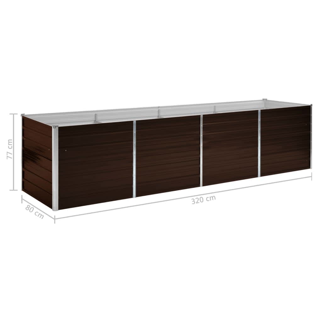 Pflanzgefäß erhöht 320 x 80 x 77 cm, verzinkter Stahl, braun