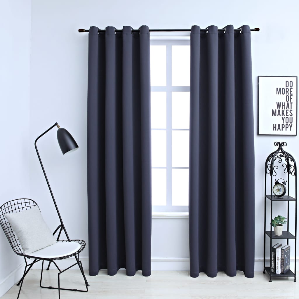 Gordijnen Verduisterend Met Ringen 2 St 140X225 Cm Antraciet
