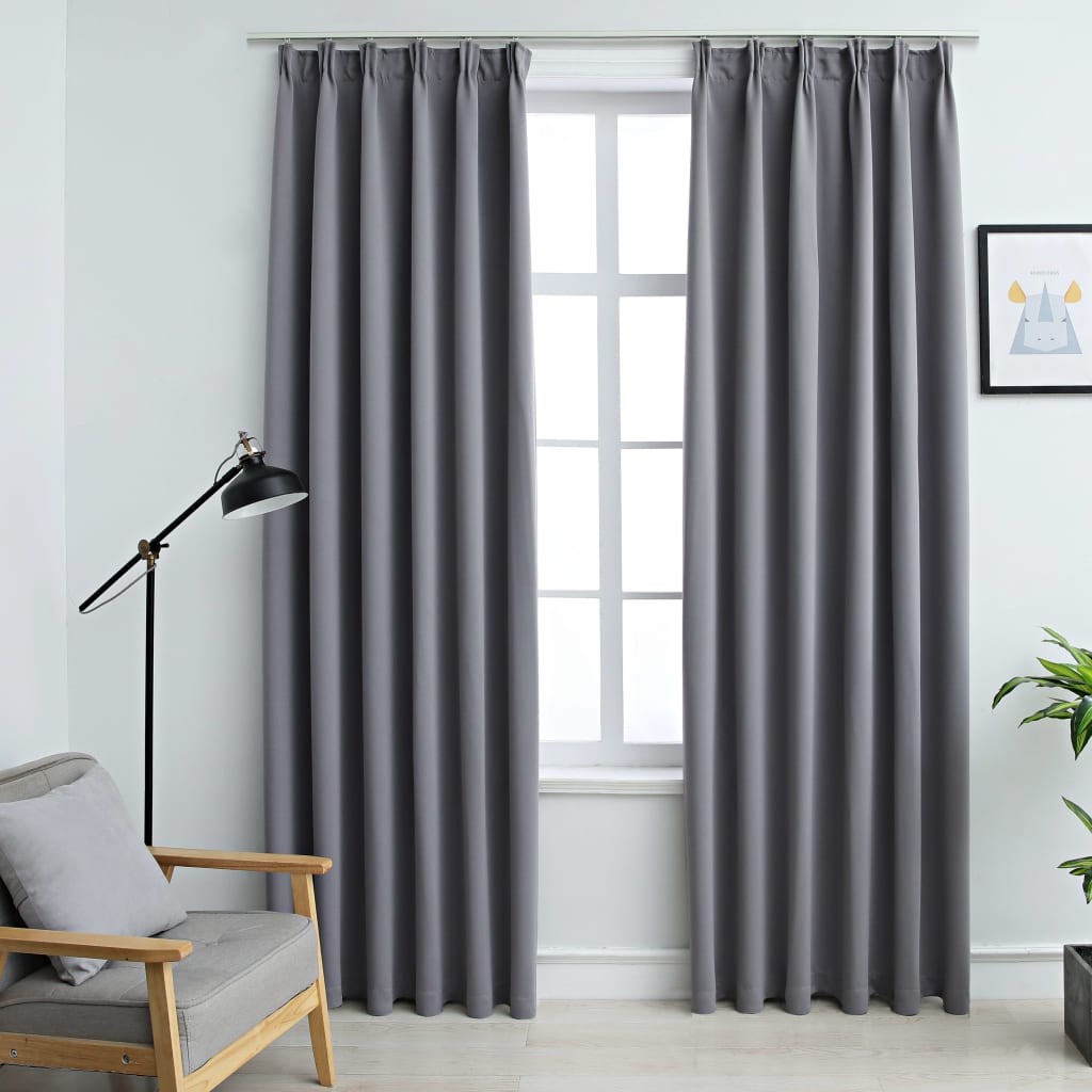 Vorhänge Verdunkelung mit Haken 2 Stück 140 x 225 cm grau
