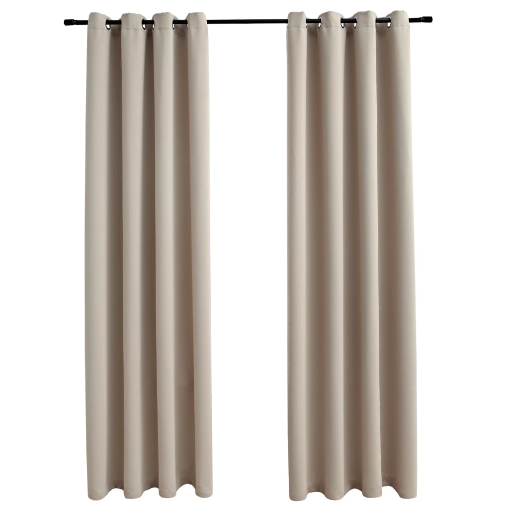 Gordijn Verduisterend Met Metalen Ringen 2 St 140X225 Cm Beige