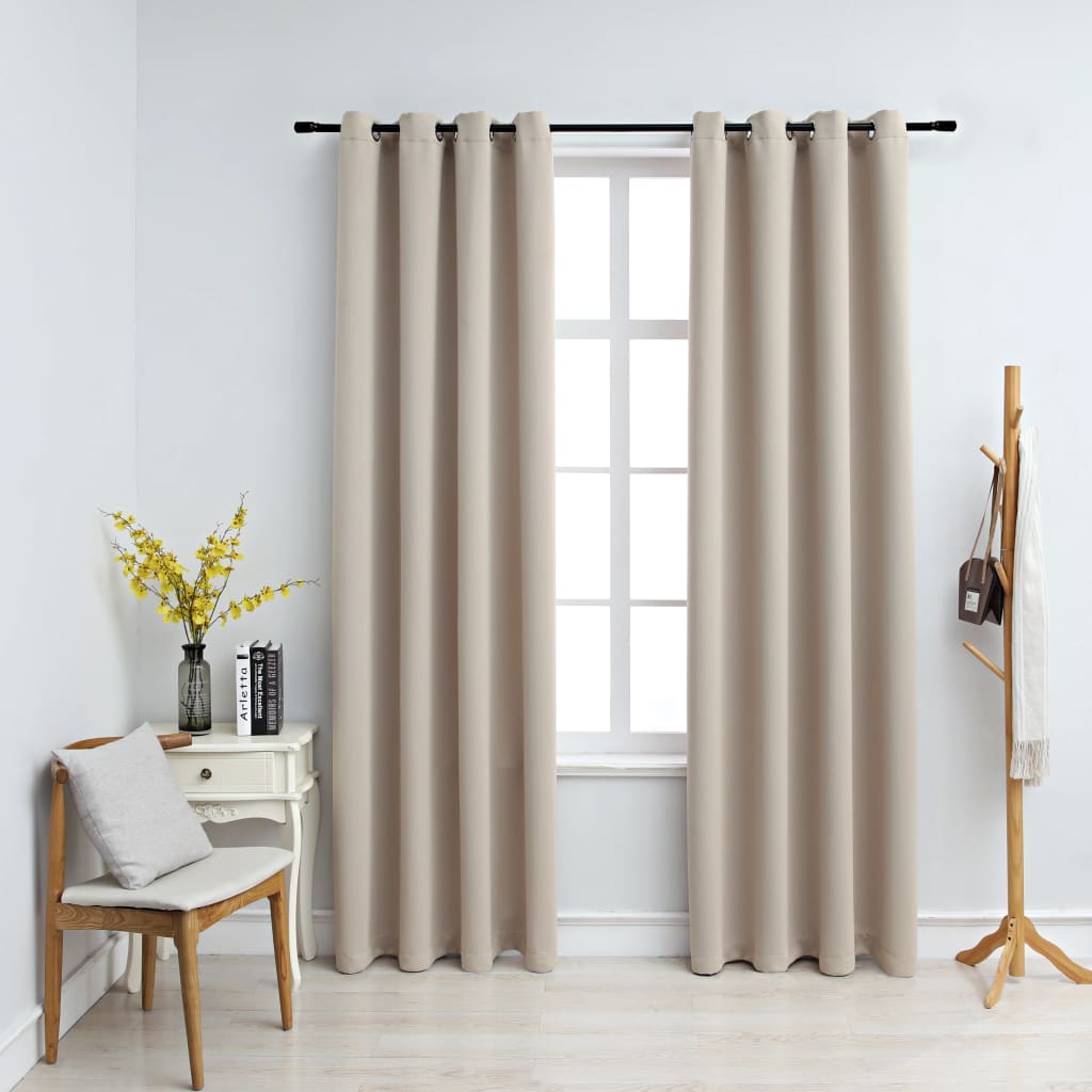 Gordijn Verduisterend Met Metalen Ringen 2 St 140X225 Cm Beige