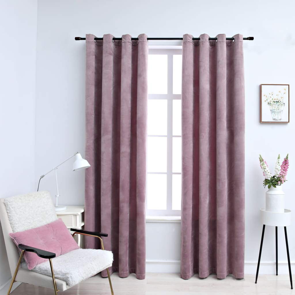 Gordijnen Verduisterend Met Ringen 2 St 140X225 Cm Fluweel Roze