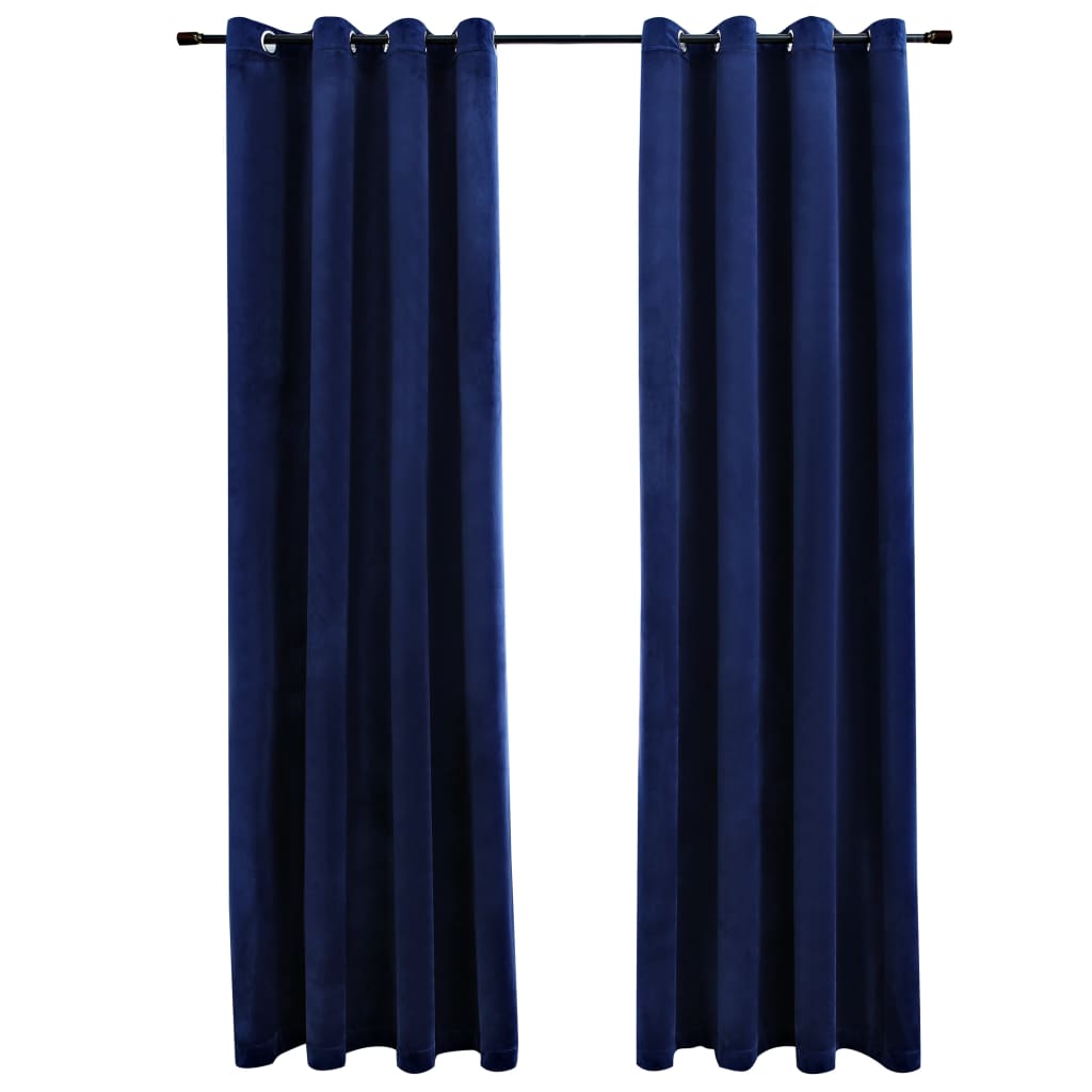 Gordijn Verduisterend Met Ringen 2 St 140X225 Cm Fluweel Blauw
