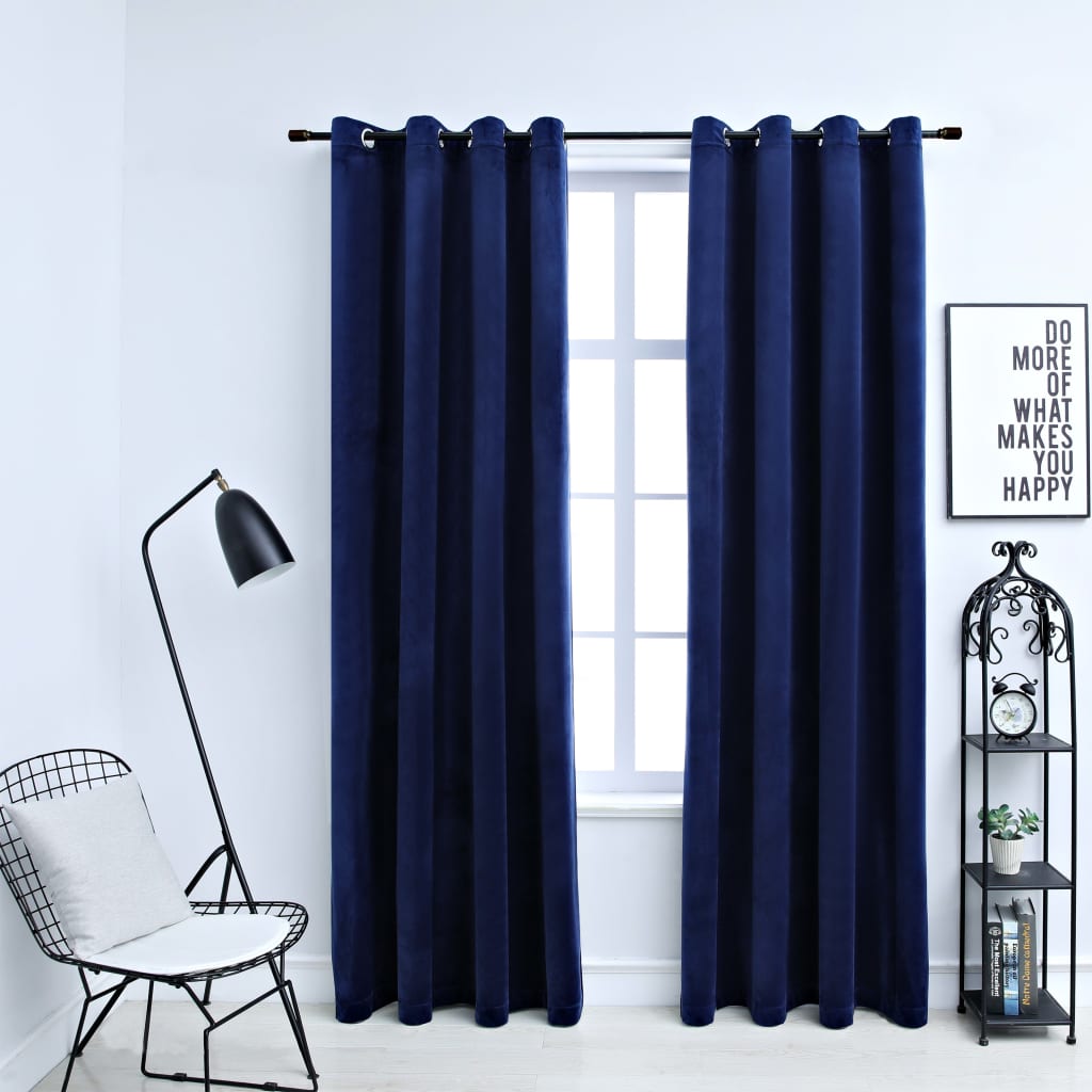 Gordijn Verduisterend Met Ringen 2 St 140X225 Cm Fluweel Blauw
