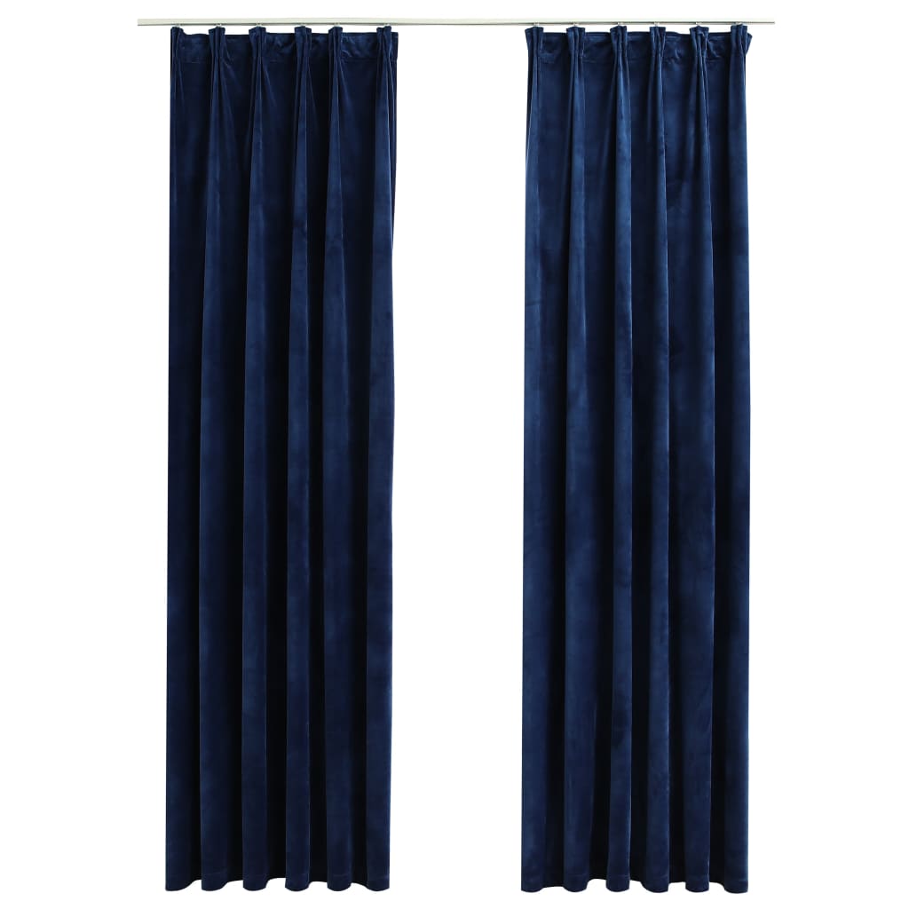 Gordijnen Verduisterend 2 St Met Haken 140X225 Cm Fluweel Blauw