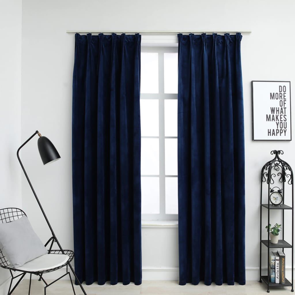Gordijnen Verduisterend 2 St Met Haken 140X225 Cm Fluweel Blauw