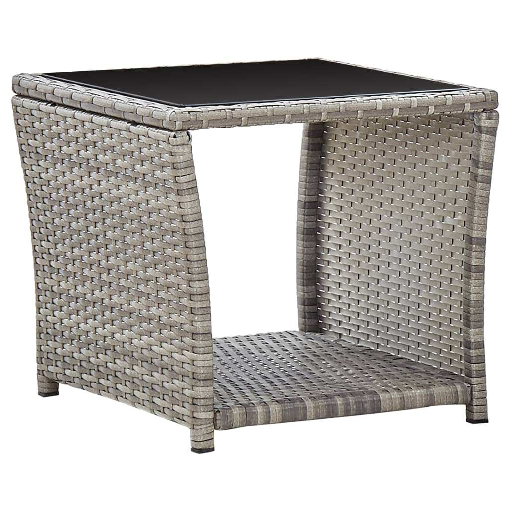 Couchtisch 45 x 45 x 40 cm, Polyrattan und Glas, Grau