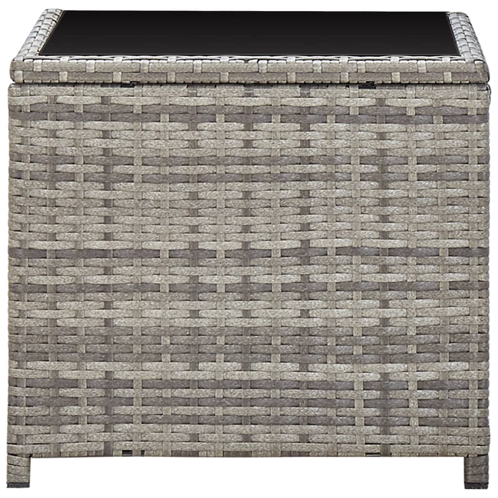 Couchtisch 45 x 45 x 40 cm, Polyrattan und Glas, Grau
