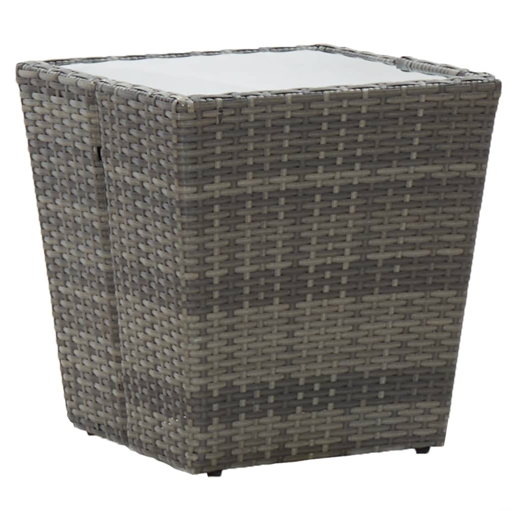 Theetafel 41,5X41,5X43 Cm Poly Rattan En Gehard Glas Grijs