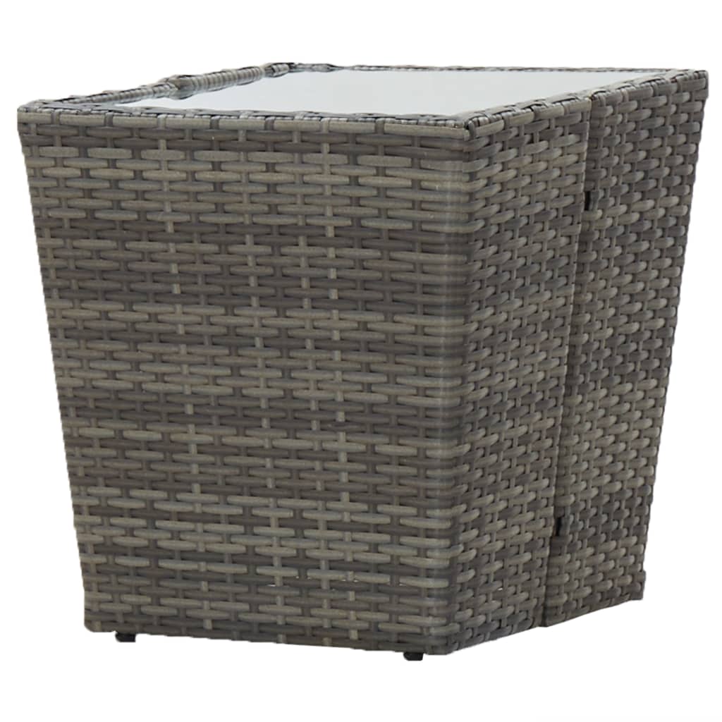 Theetafel 41,5X41,5X43 Cm Poly Rattan En Gehard Glas Grijs