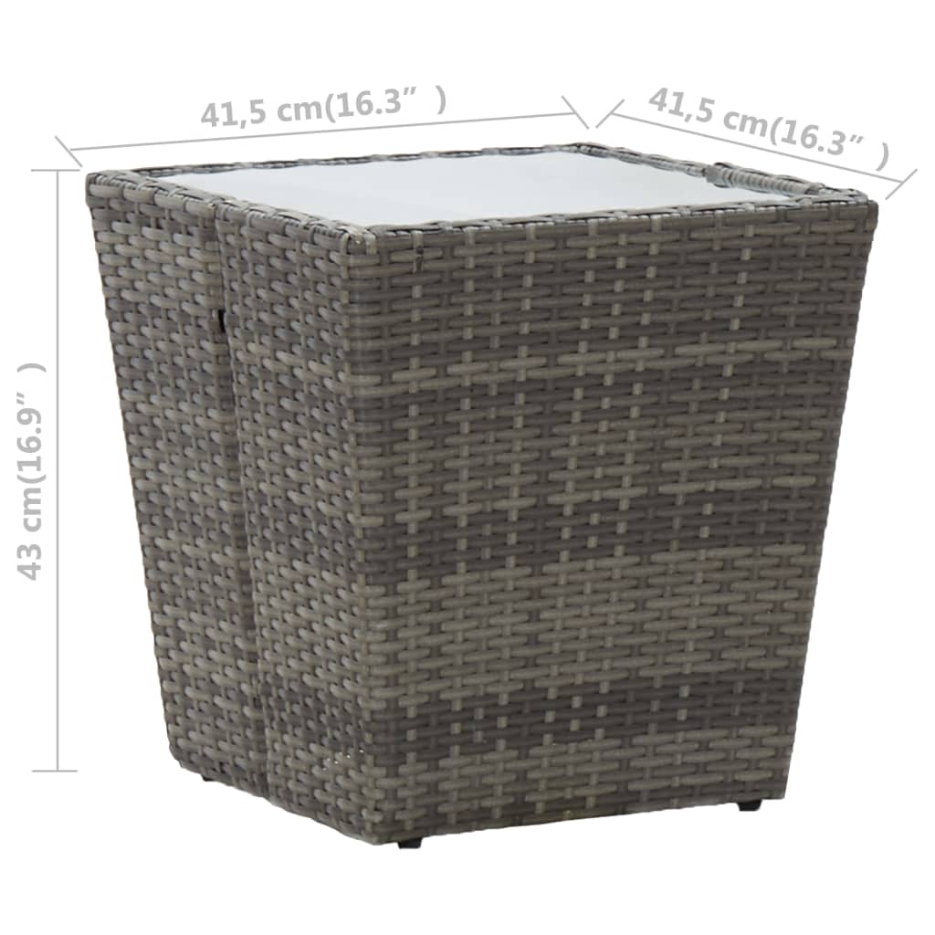 Theetafel 41,5X41,5X43 Cm Poly Rattan En Gehard Glas Grijs