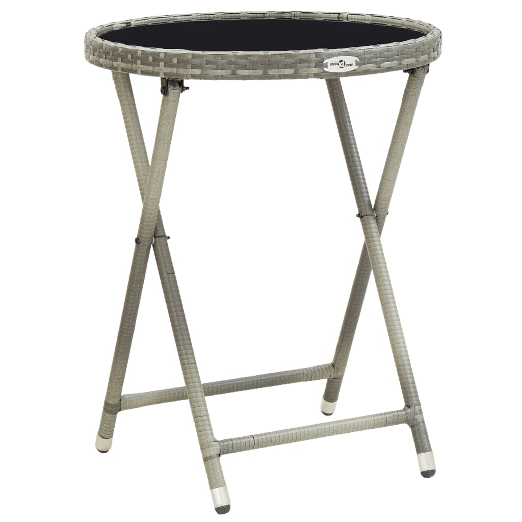 Theetafel 60 Cm Poly Rattan En Gehard Glas Grijs