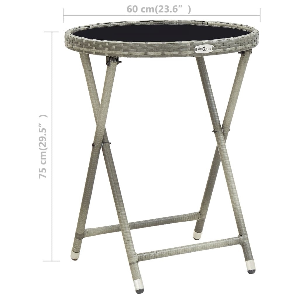 Theetafel 60 Cm Poly Rattan En Gehard Glas Grijs