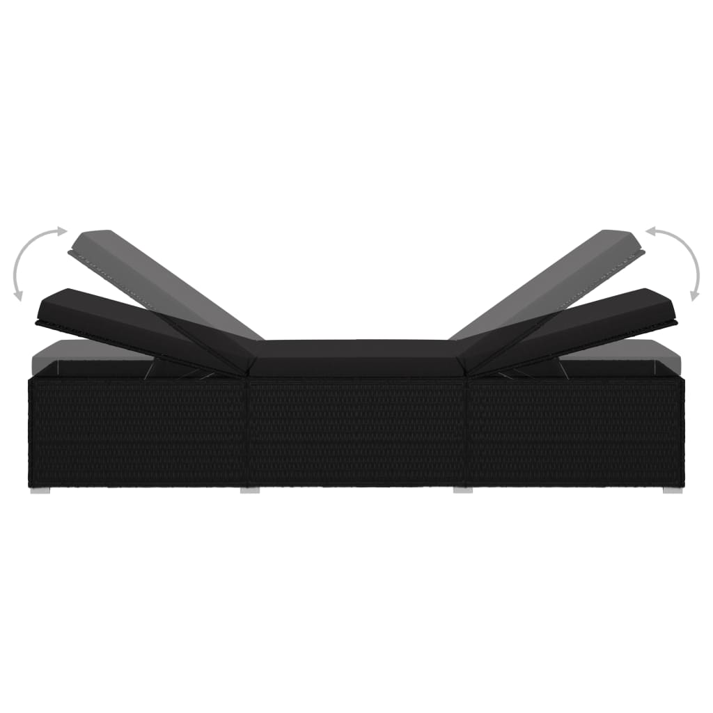 Ligbed Met Kussen Poly Rattan Zwart
