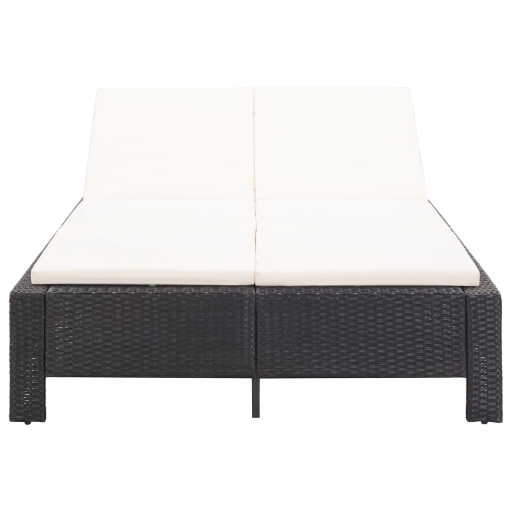 Ligbed Met Kussen 2-Persoons Poly Rattan Zwart