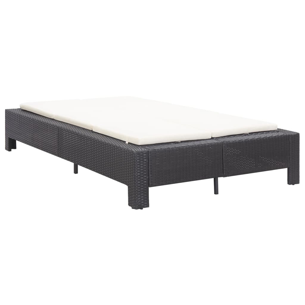 Ligbed Met Kussen 2-Persoons Poly Rattan Zwart