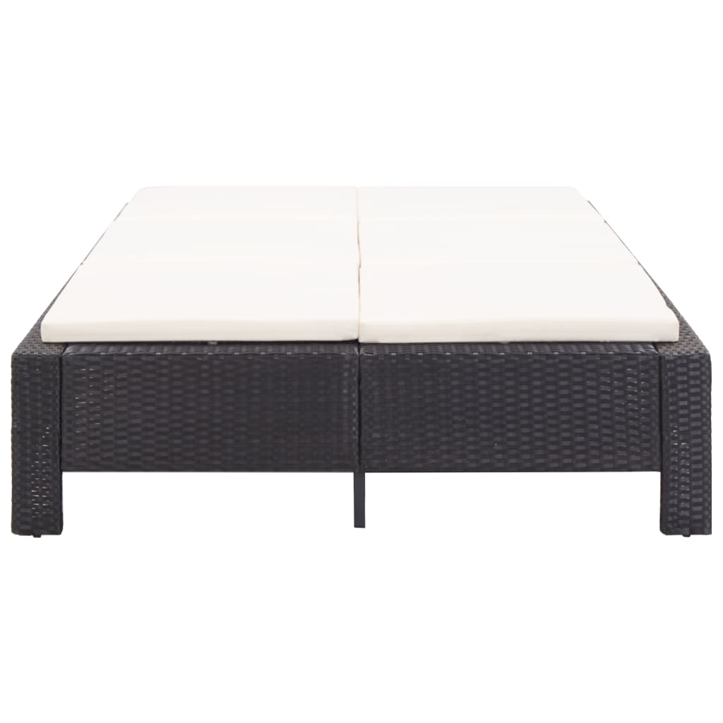 Ligbed Met Kussen 2-Persoons Poly Rattan Zwart