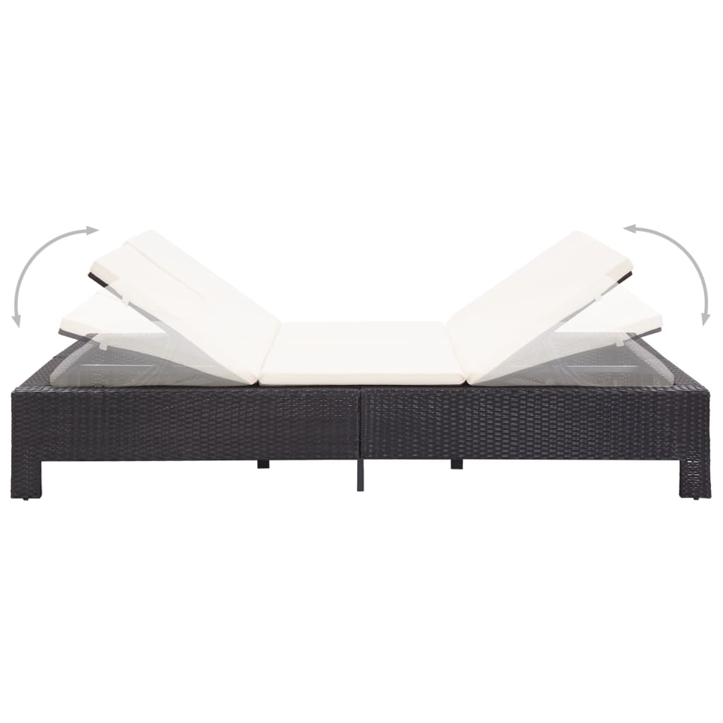 Ligbed Met Kussen 2-Persoons Poly Rattan Zwart
