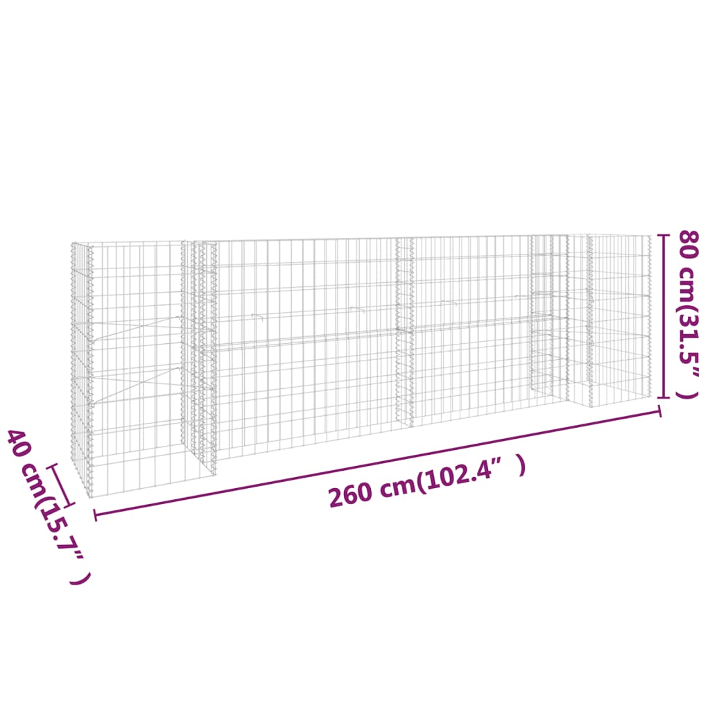 Gabion Plantenbak H-Vormig 260X40X80 Cm Staaldraad
