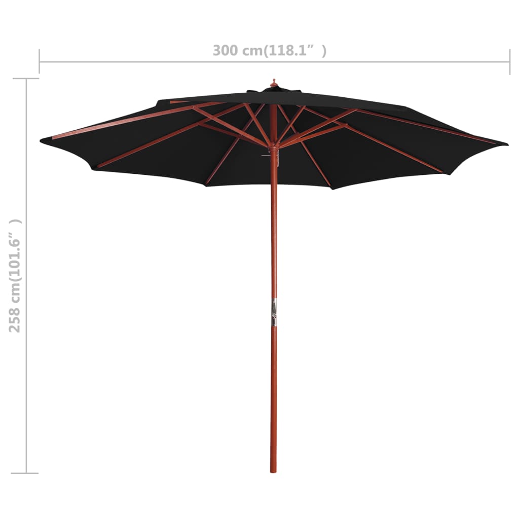 Parasol Met Houten Paal 300X258 Cm Zwart