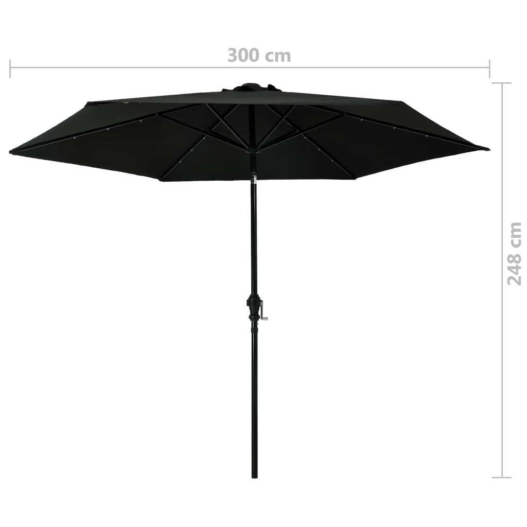 Parasol Met Led-Verlichting En Stalen Paal 300 Cm Zwart