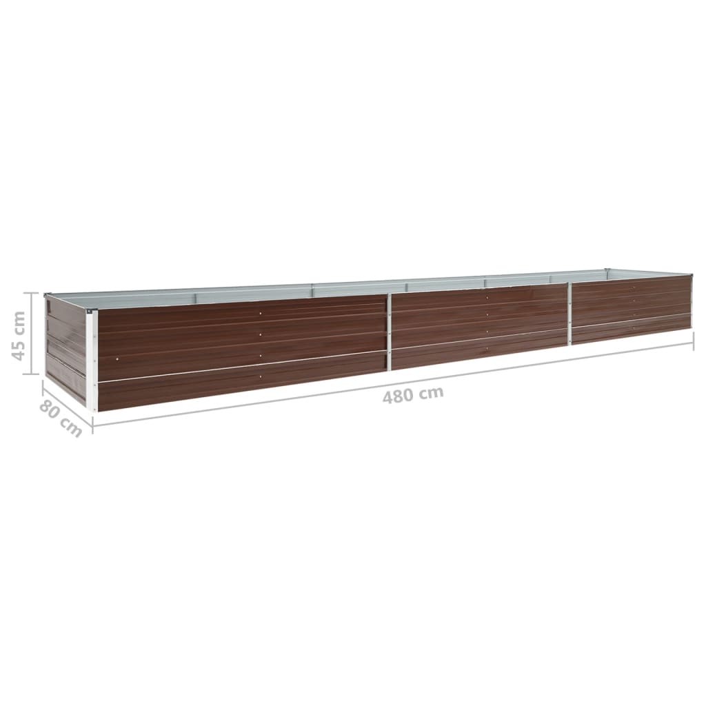 Pflanzgefäß erhöht 480 x 80 x 45 cm, verzinkter Stahl, braun