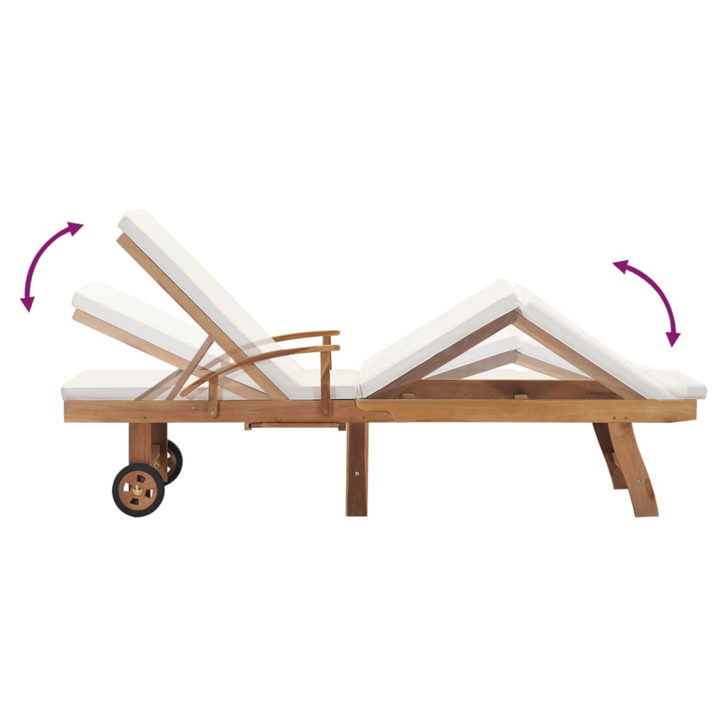 Ligbed Met Kussen Massief Teakhout Crème