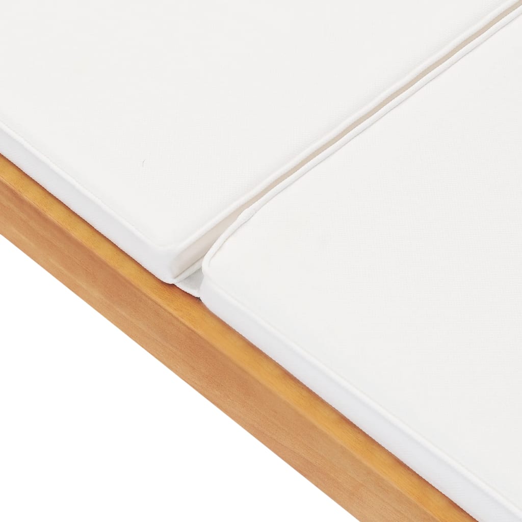 Ligbed Met Kussen Massief Teakhout Crème