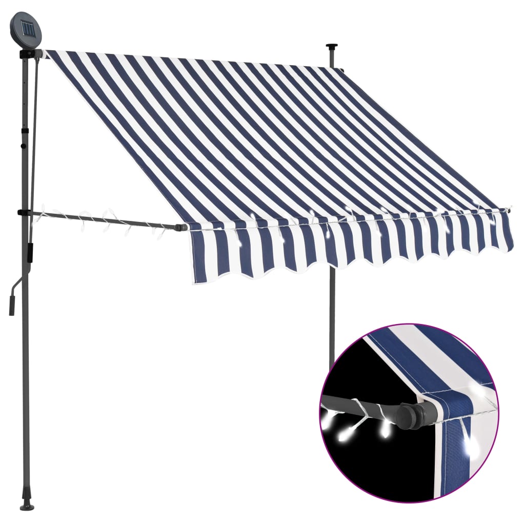 Luifel Handmatig Uittrekbaar Met Led 100 Cm Blauw En Wit