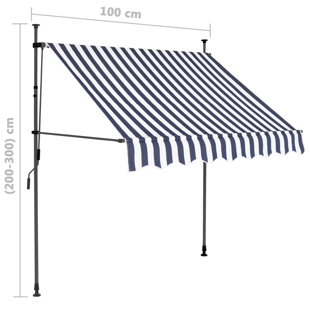 Luifel Handmatig Uittrekbaar Met Led 100 Cm Blauw En Wit