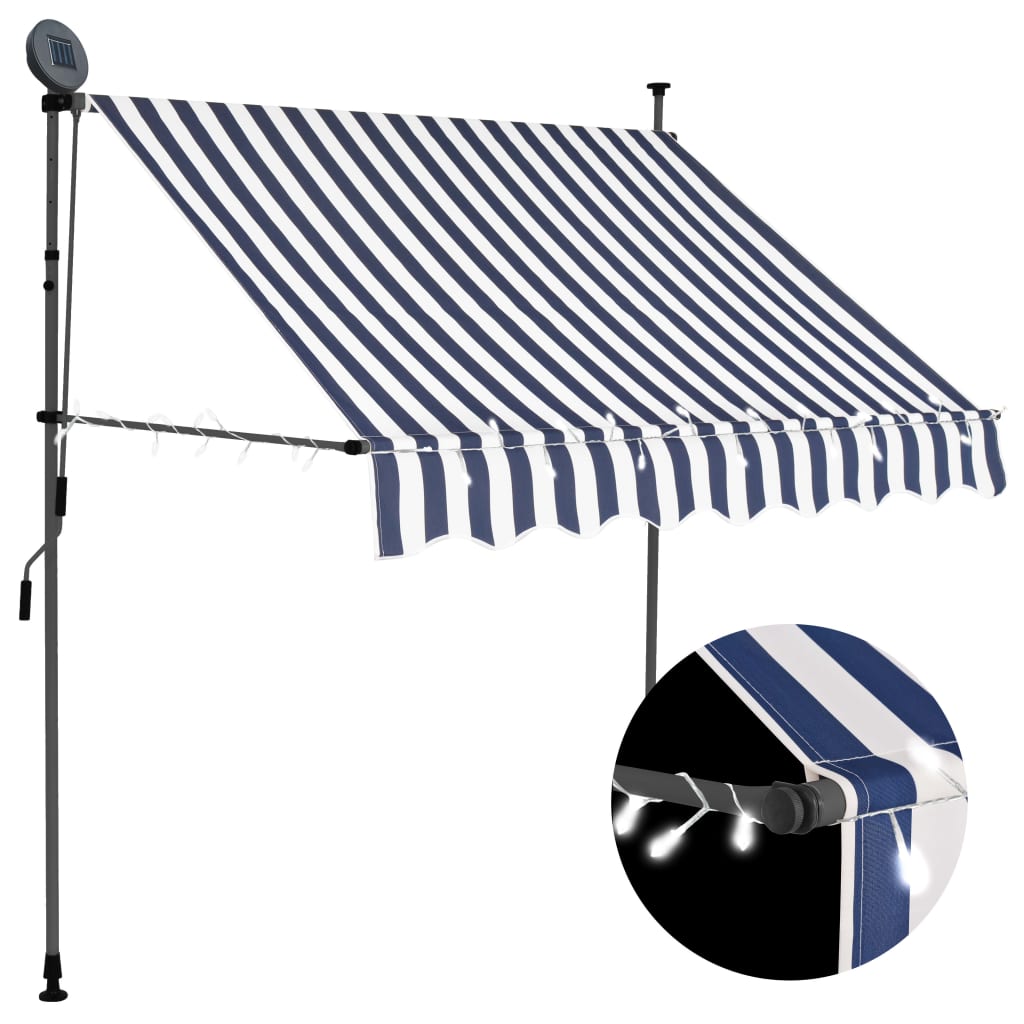 Luifel Handmatig Uittrekbaar Met Led 200 Cm Blauw En Wit
