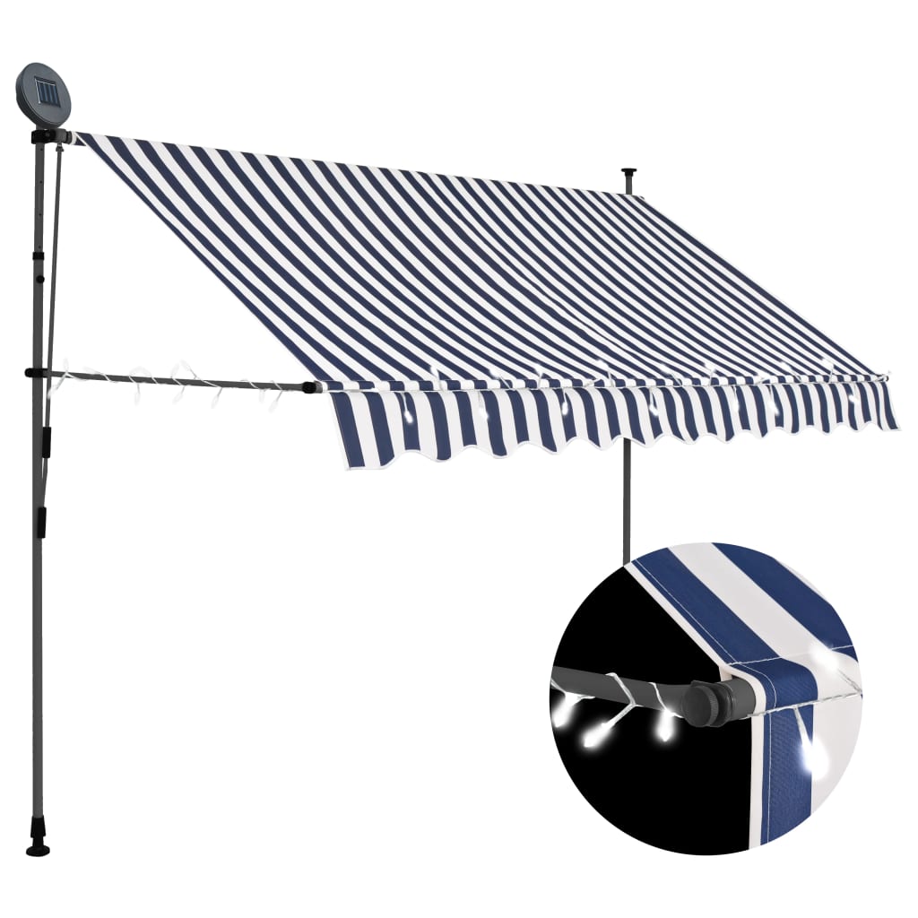 Luifel Handmatig Uittrekbaar Met Led 250 Cm Blauw En Wit