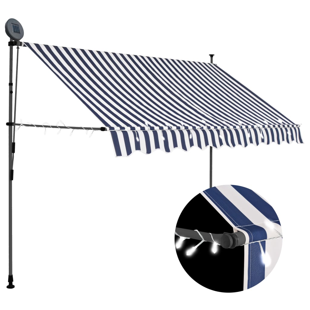 Luifel Handmatig Uittrekbaar Met Led 300 Cm Blauw En Wit