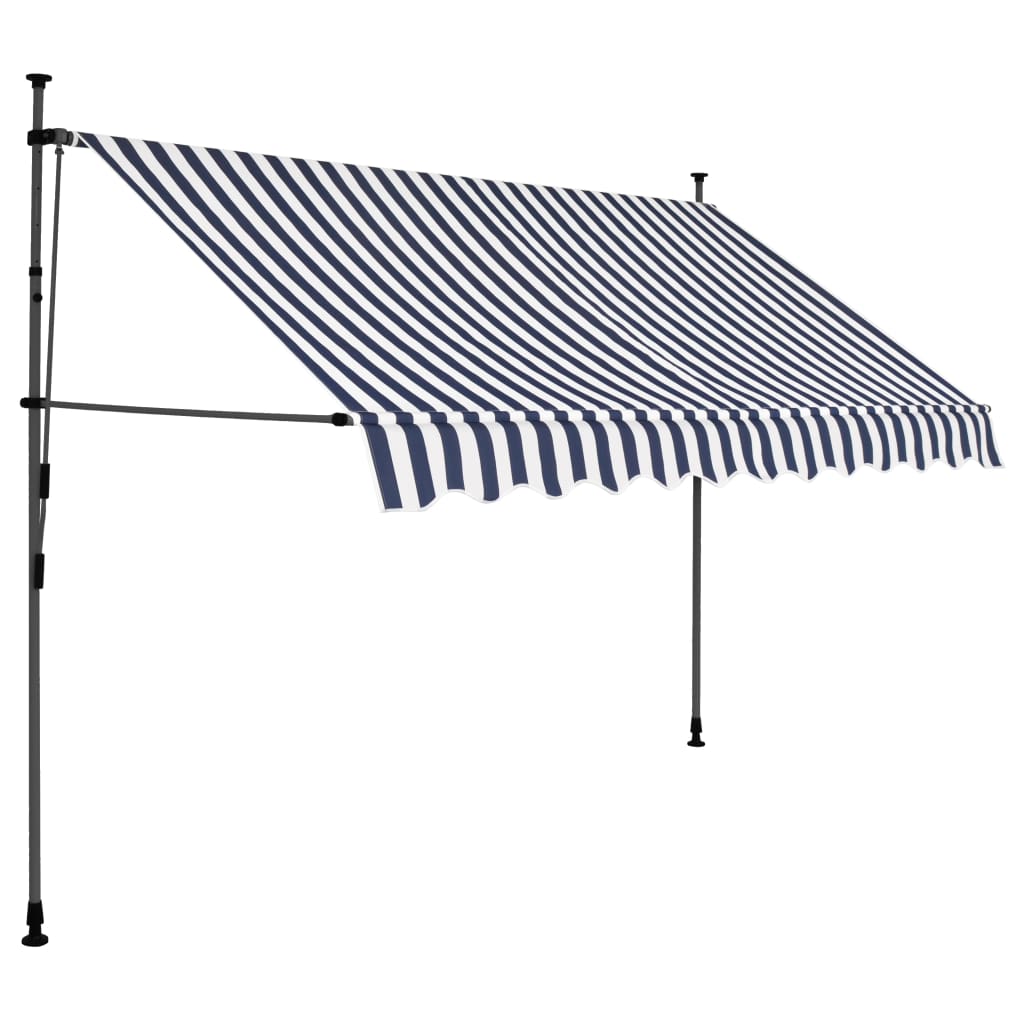 Luifel Handmatig Uittrekbaar Met Led 300 Cm Blauw En Wit