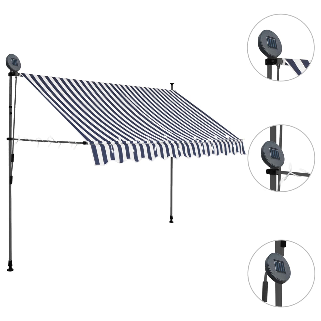 Luifel Handmatig Uittrekbaar Met Led 300 Cm Blauw En Wit