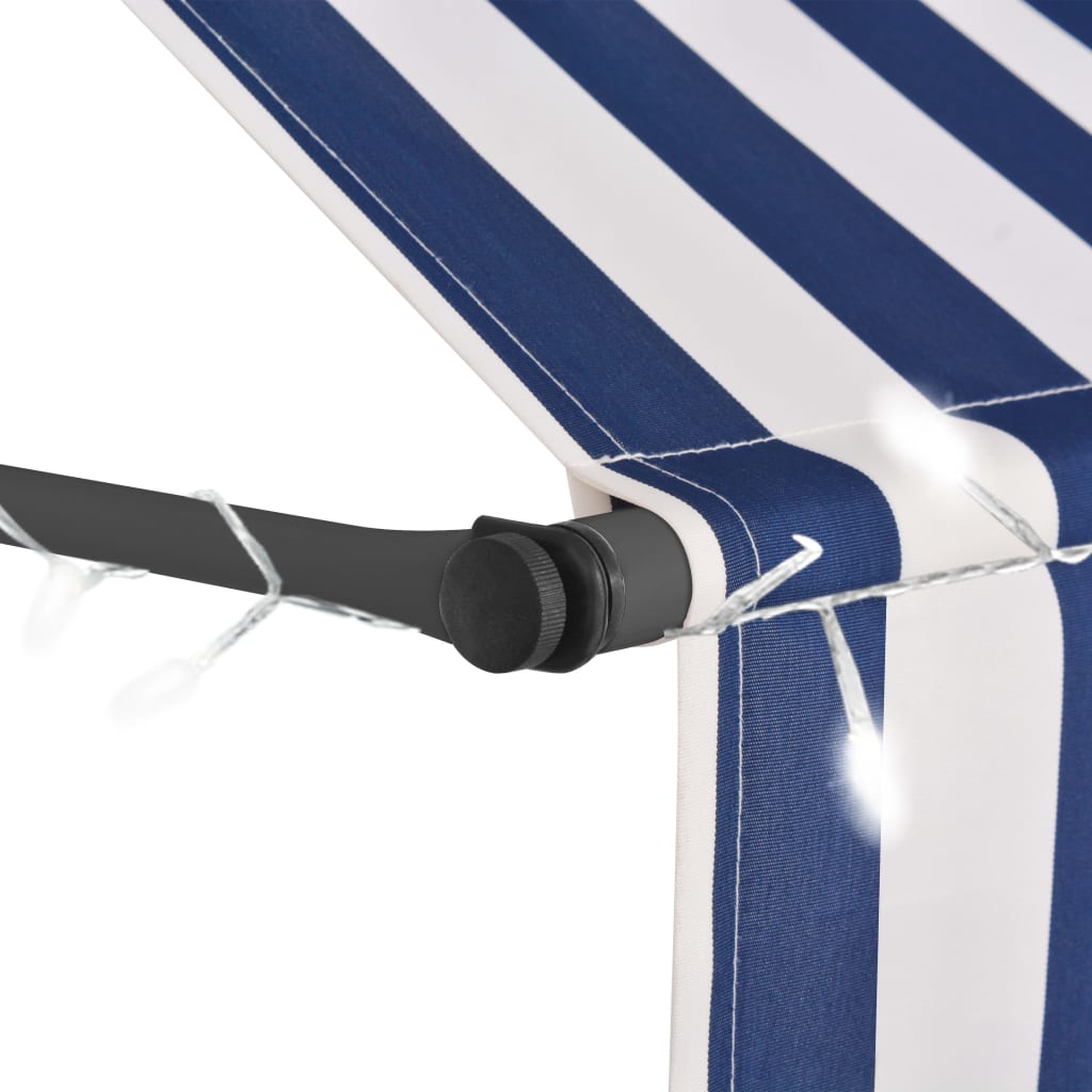Luifel Handmatig Uittrekbaar Met Led 300 Cm Blauw En Wit
