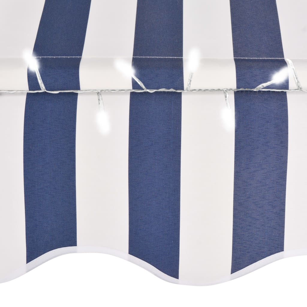 Luifel Handmatig Uittrekbaar Met Led 300 Cm Blauw En Wit