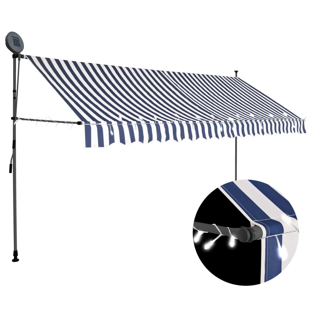 Luifel Handmatig Uittrekbaar Met Led 350 Cm Blauw En Wit