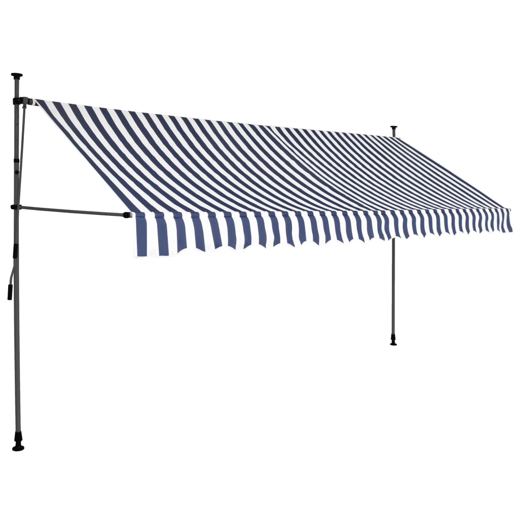 Luifel Handmatig Uittrekbaar Met Led 350 Cm Blauw En Wit