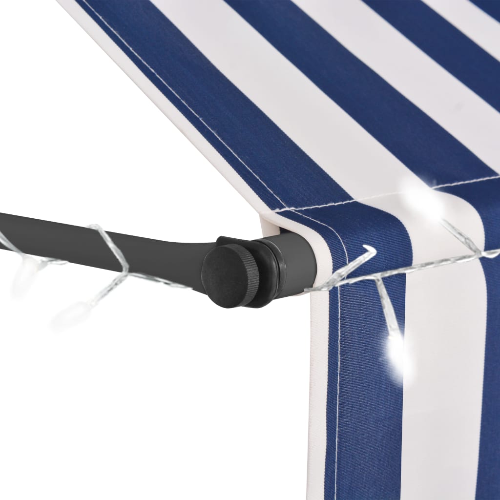 Luifel Handmatig Uittrekbaar Met Led 350 Cm Blauw En Wit