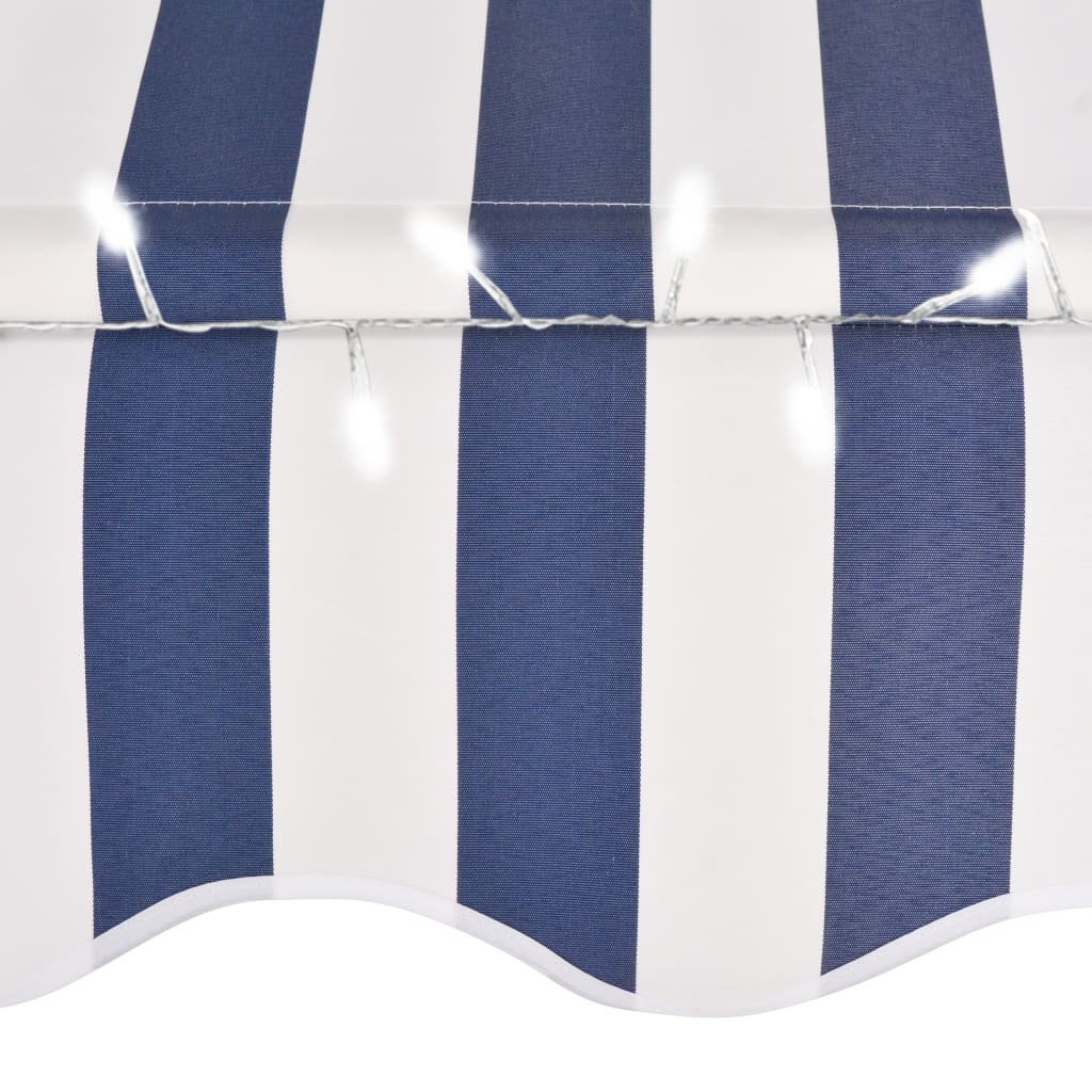 Luifel Handmatig Uittrekbaar Met Led 350 Cm Blauw En Wit