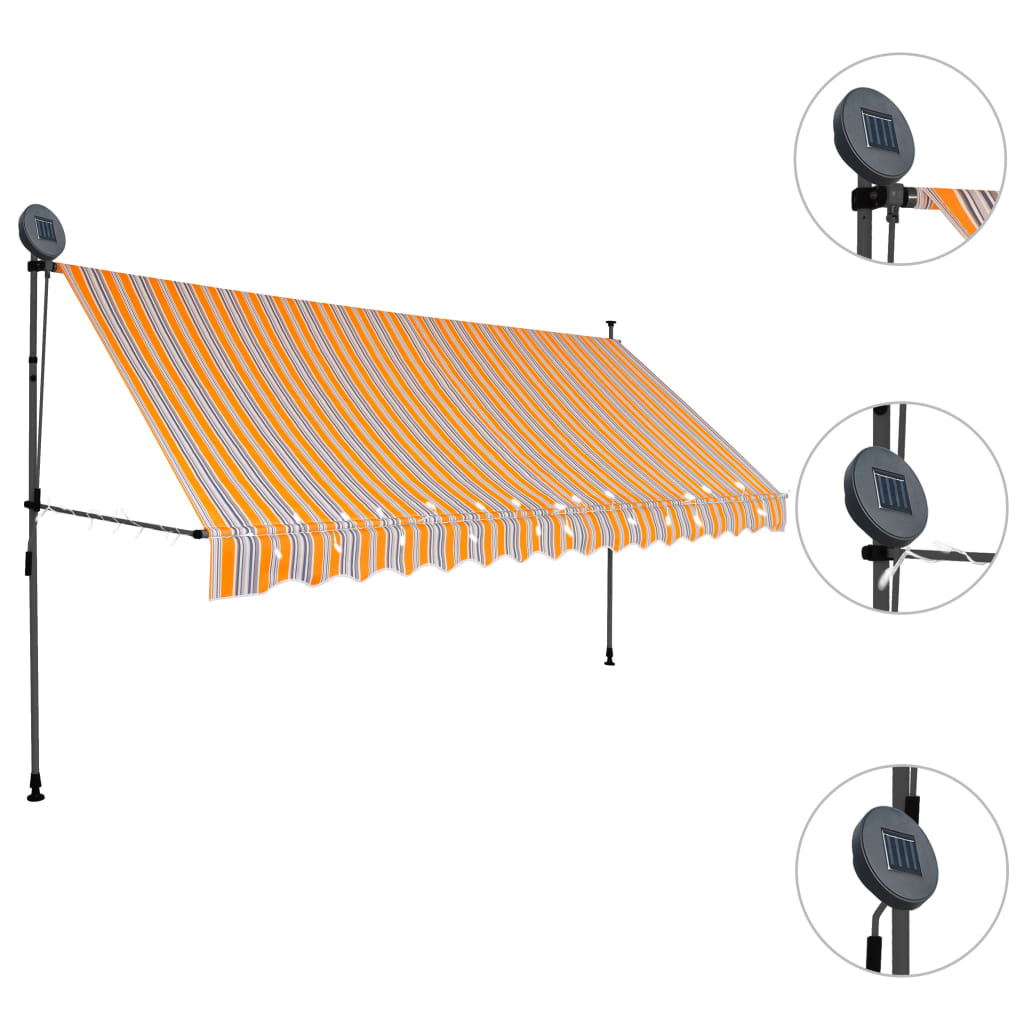 Markise manuell ausziehbar mit LED 350 cm gelb und blau