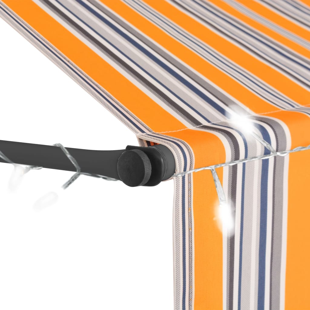 Markise manuell ausziehbar mit LED 350 cm gelb und blau