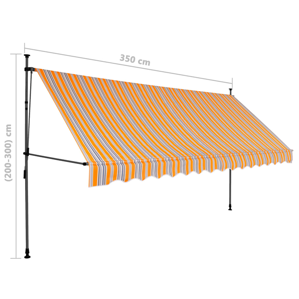 Markise manuell ausziehbar mit LED 350 cm gelb und blau