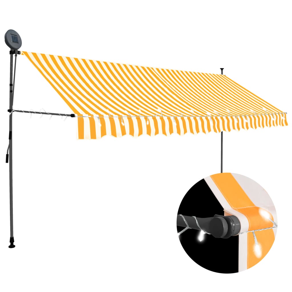 Luifel Handmatig Uittrekbaar Met Led 350 Cm Wit En Oranje
